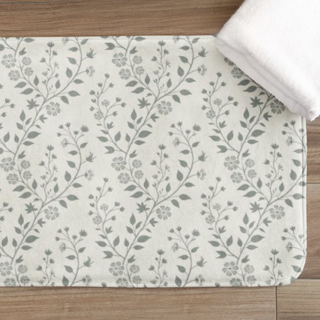 Elegant Sage Cräm Minimalist Boho Blommönster Badrumsmatta (Skapare uppladdad)