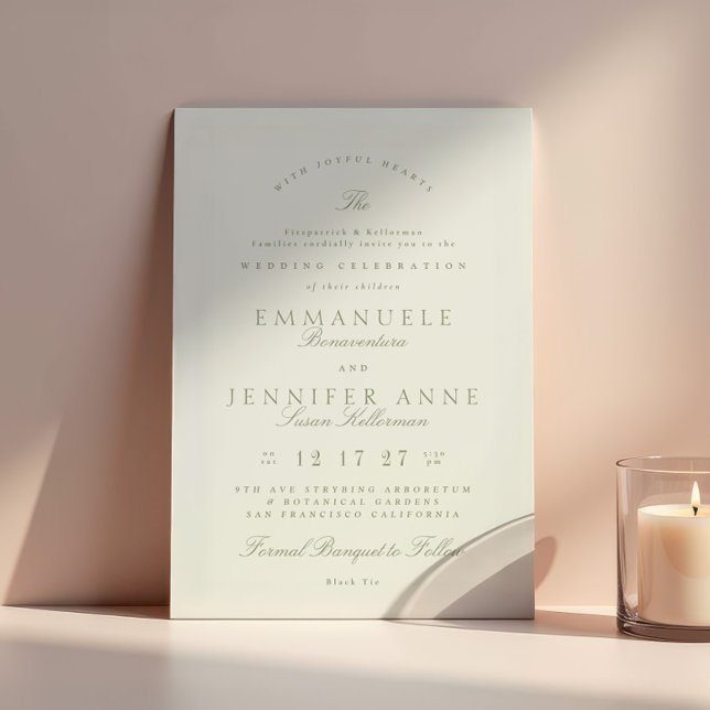 Elegant Sage Cream Calligraphy Forme Bröllop Inbjudningar (Skapare uppladdad)