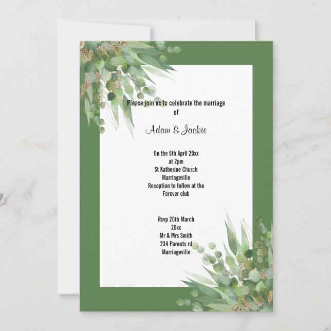 ELEGANT SAGE EUCALYPTUS WEDING INVITATION INBJUDNINGAR (Framsida)