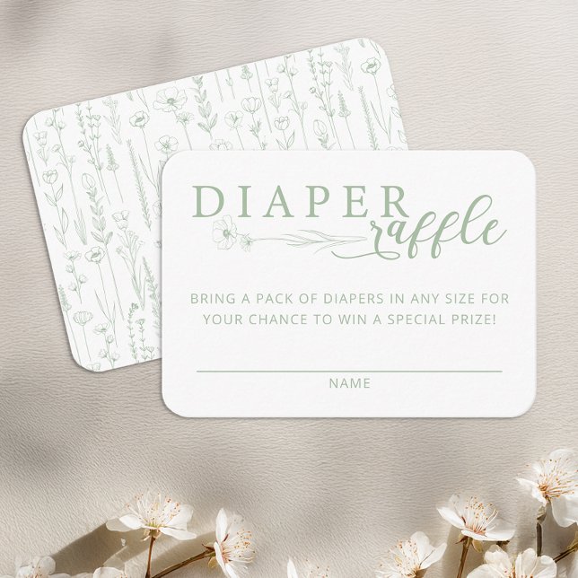 Elegant Sage Floral Baby Shower Diaper Raffle Tilläggskort (Diaper Raffle - Sage Green)
