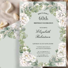 Elegant Sage Floral Border Women's 60th Birthday  Inbjudningar