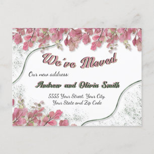 Elegant Sage Foil Söt Rosa Foliage Ny adress Vykort