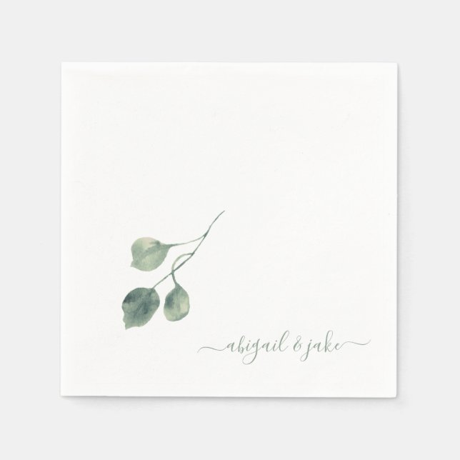 Elegant Sage Foliage Namn Bröllop Napkins Pappersservett (Framsidan)