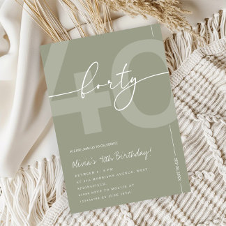 Elegant Sage Green 40th Birthday Party Inbjudningar