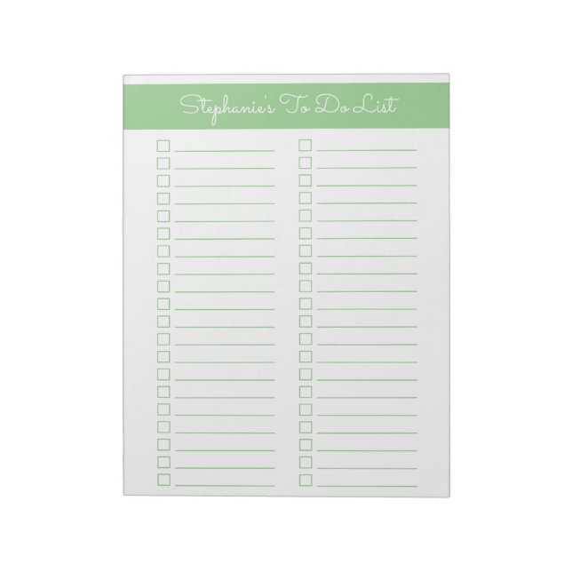 Elegant Sage Green 8.5x11 Two Column Checklist Anteckningsblock (Roterad)