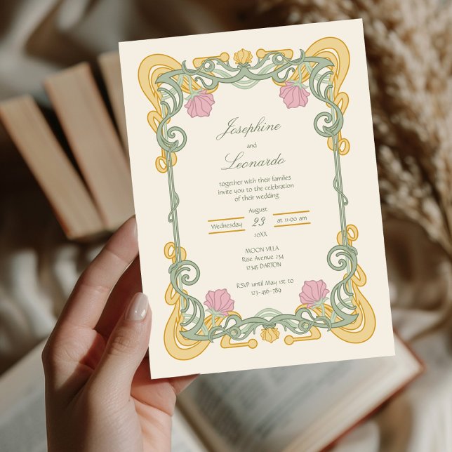 Elegant Sage Green and Gold Art Nouveau Invite Inbjudningar (Skapare uppladdad)