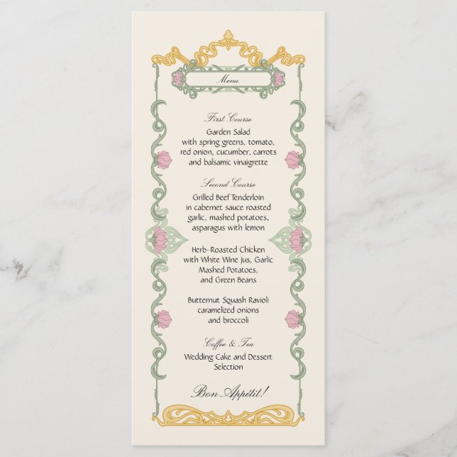 Elegant Sage Green and Gold Art Nouveau Meny (Framsida)