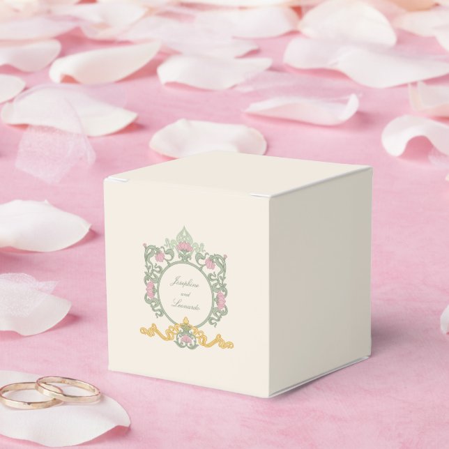 Elegant Sage Green and Gold Art Nouveau Presentaskar (Bröllop)