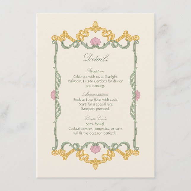 Elegant Sage Green and Gold Art Nouveau Tilläggskort (Framsida)