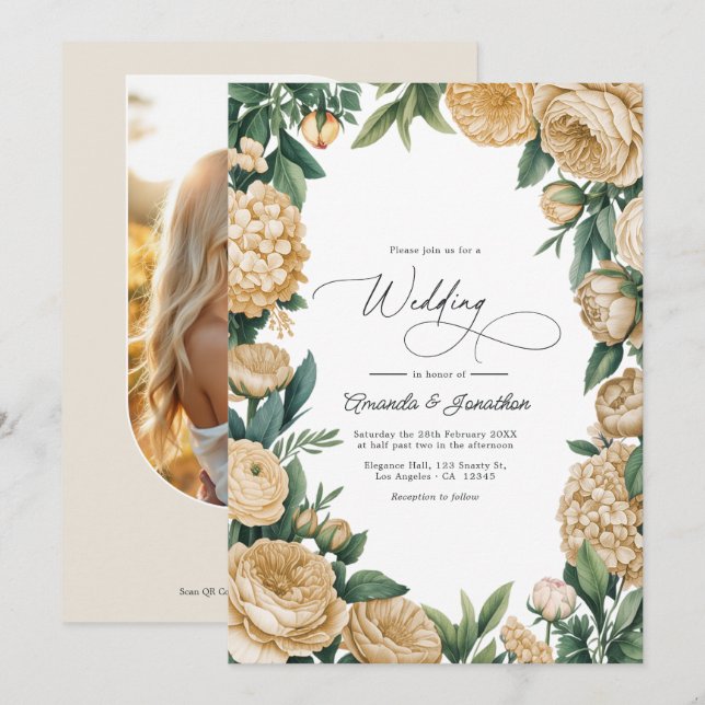 Elegant Sage Green and Sandstone Floral Wedding Inbjudningar (Fram/baksida)