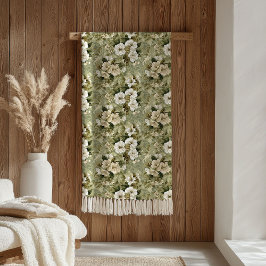 Elegant sage green and white flowers blanket fleecefilt