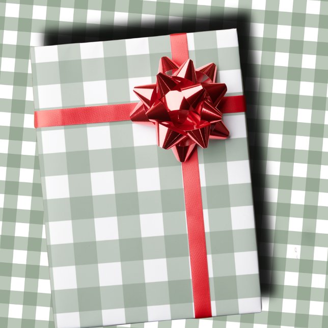Elegant Sage Green and White Gingham Holiday  Presentpapper (Skapare uppladdad)