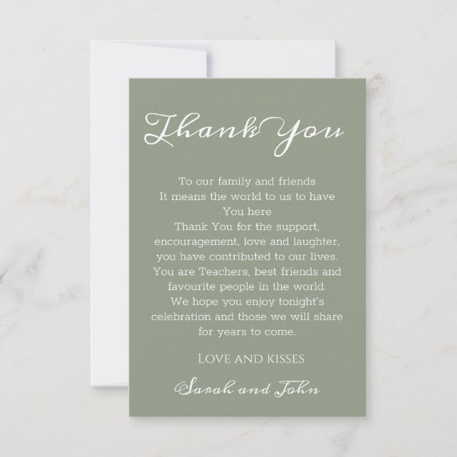 Elegant Sage Green and White Script Wedding Tack Kort (Framsida)
