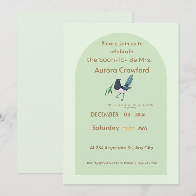 Elegant Sage Green Arch Bridal Shower Invitation - Inbjudningar (Fram/baksida)