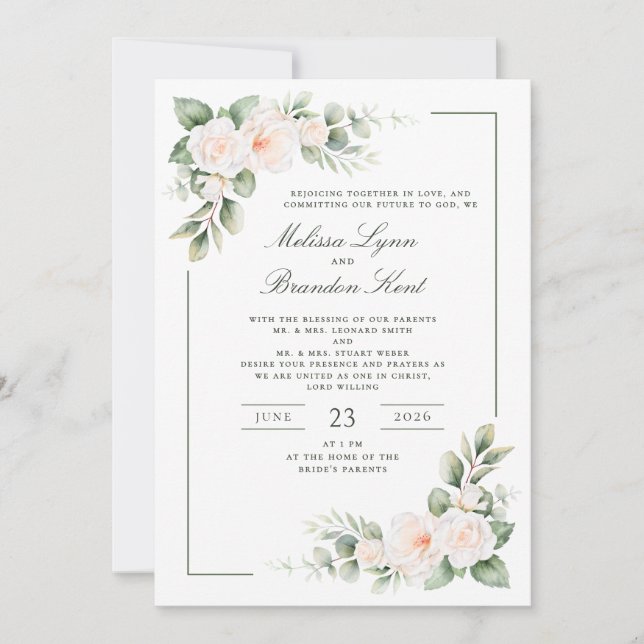 Elegant Sage Green Blush Floral Watercolor Wedding Inbjudningar (Framsida)