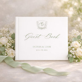 Elegant Sage Green Botanical Crest Wedding Gästböcker