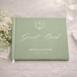 Elegant Sage Green Botanical Crest Wedding Gästböcker