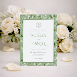 Elegant Sage Green Botanical Crest Wedding Inbjudningar