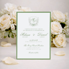 Elegant Sage Green Botanical Crest Wedding Inbjudningar