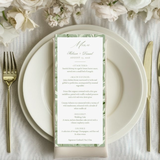 Elegant Sage Green Botanical Wedding  Meny (Skapare uppladdad)