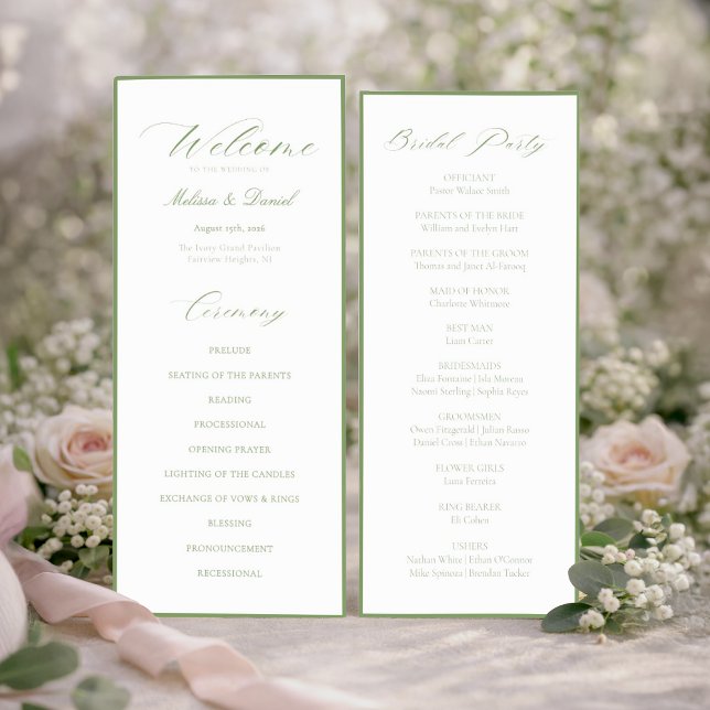 Elegant Sage Green Botanical Wedding  Program (Skapare uppladdad)