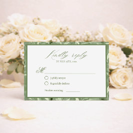 Elegant Sage Green Botanical Wedding RSVP Card OSA Kort