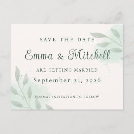Elegant Sage Green Botanical Wedding Save the Date Meddelande Vykort