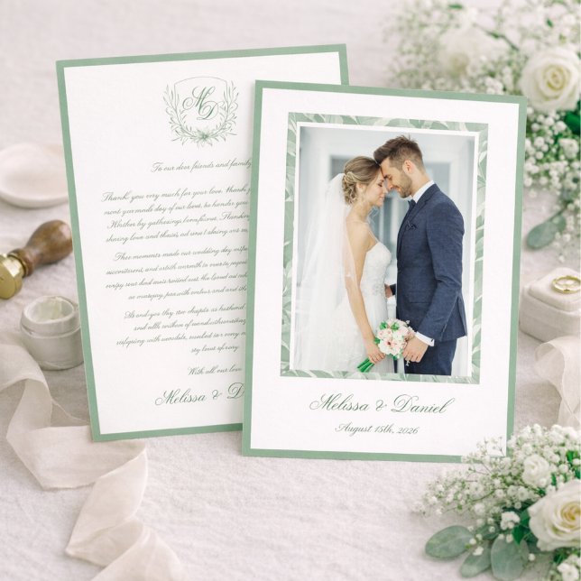 Elegant Sage Green Botanical Wedding Thank You  Tack Kort (Skapare uppladdad)