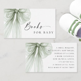 Elegant Sage Green Bow Baby Shower Books for Baby Tilläggskort