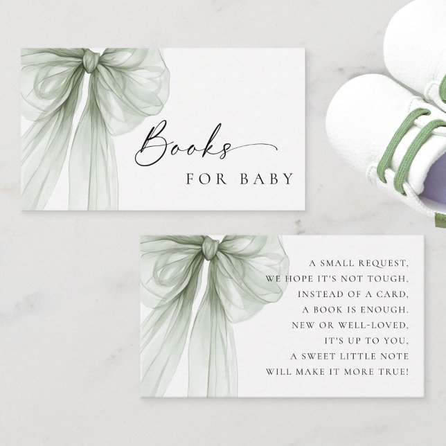 Elegant Sage Green Bow Baby Shower Books for Baby Tilläggskort (Skapare uppladdad)