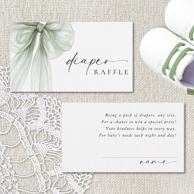 Elegant Sage Green Bow Baby Shower Diaper Raffle Tilläggskort (Skapare uppladdad)
