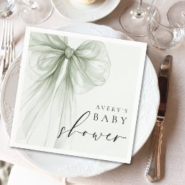 Elegant Sage Green Bow Baby Shower Pappersservett