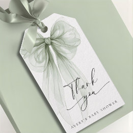 Elegant Sage Green Bow Baby Shower Thank You Presentetikett