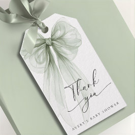 Elegant Sage Green Bow Baby Shower Thank You Presentetikett