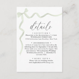 Elegant Sage Green Bow Monogram Wedding Details Tilläggskort