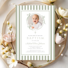 Elegant Sage Green Bow Photo Boy Baptism