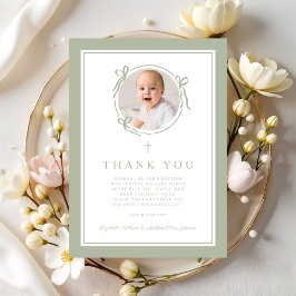Elegant Sage Green Bow Religious Baptism Photo Tack Kort