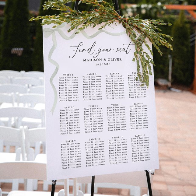 Elegant Sage Green Bow Wedding Seating Charts Poster (Skapare uppladdad)