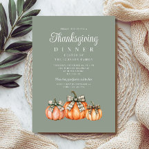 Elegant Sage Green Bows Pumpkins Thanksgiving