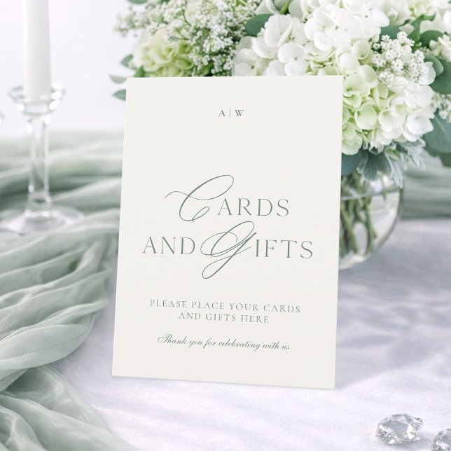Elegant Sage Green Cards and Gifts Wedding Sign Inbjudningar (Skapare uppladdad)