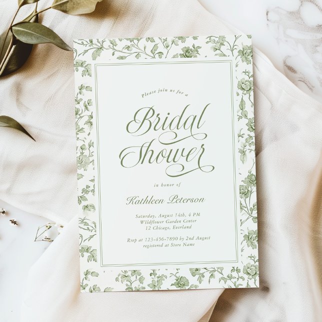 Elegant Sage Green Chinoiserie Bridal Shower Inbjudningar (Skapare uppladdad)