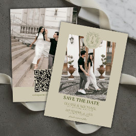 Elegant Sage Green Crest Monogram Save The Date  Inbjudningar