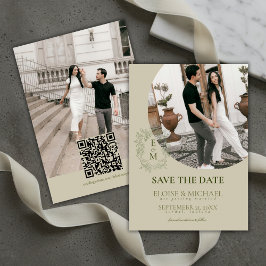 Elegant Sage Green Crest Monogram Save The Date  Inbjudningar