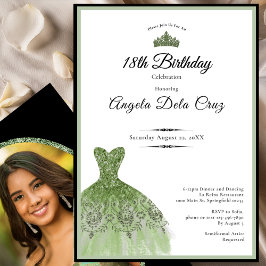 Elegant sage green dress 18th birthday debut invit inbjudningar