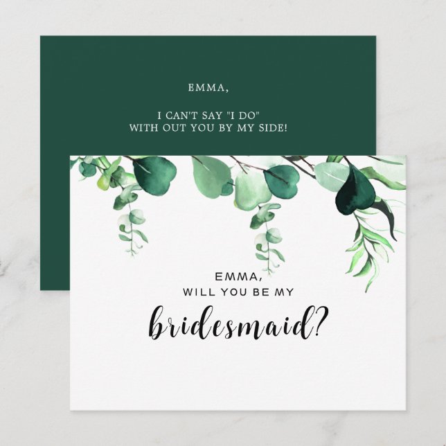 Elegant Sage Green Eucalyptus Foliage Bridesmaid Vykort (Fram/baksida)