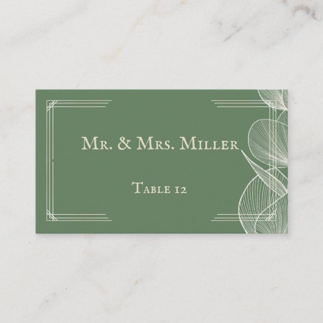 Elegant Sage Green Eucalyptus Wedding Folded Place Placeringskort (Framsida)
