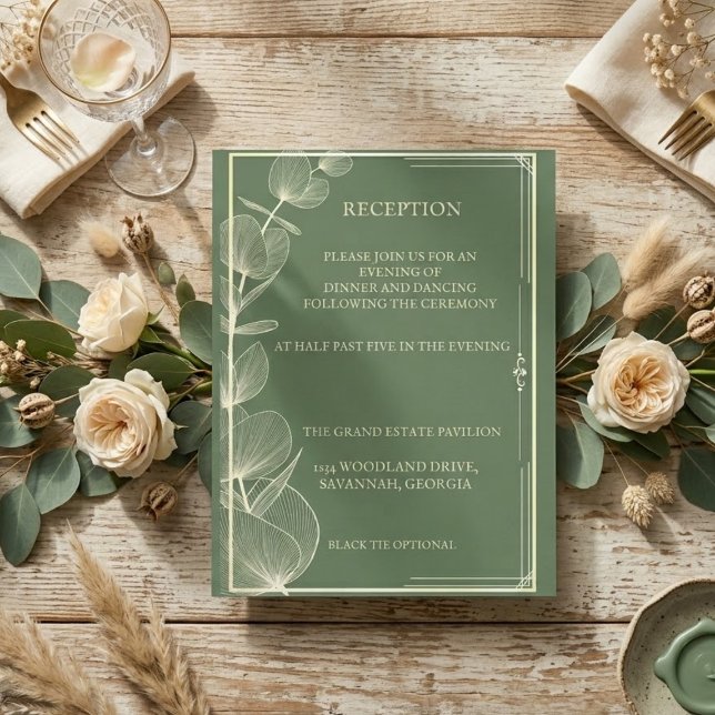 Elegant Sage Green Eucalyptus Wedding Reception  Tilläggskort (Skapare uppladdad)