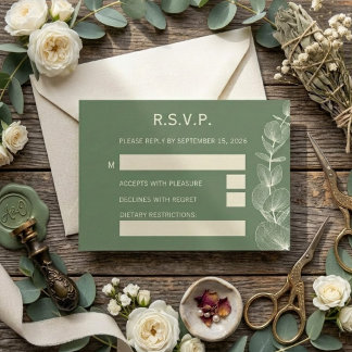 Elegant Sage Green Eucalyptus Wedding RSVP Reply C OSA Kort