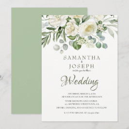 Elegant Sage Green Floral Garden Outdoor Wedding  Inbjudningar