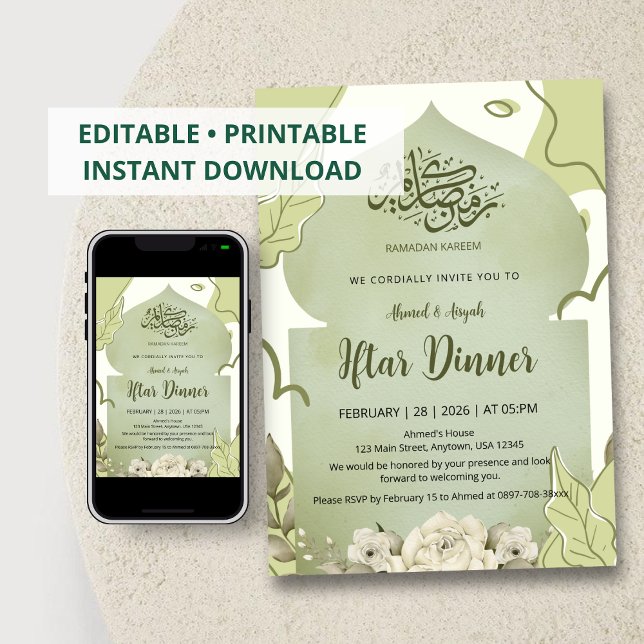 Elegant Sage Green Floral Iftar Dinner Invitation Inbjudningar (Skapare uppladdad)